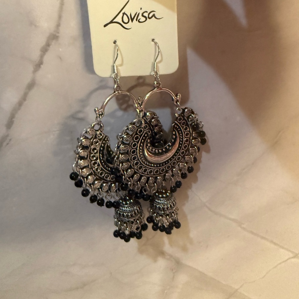 NWT Louisa Silver and Black Dangle Earrings Boho
